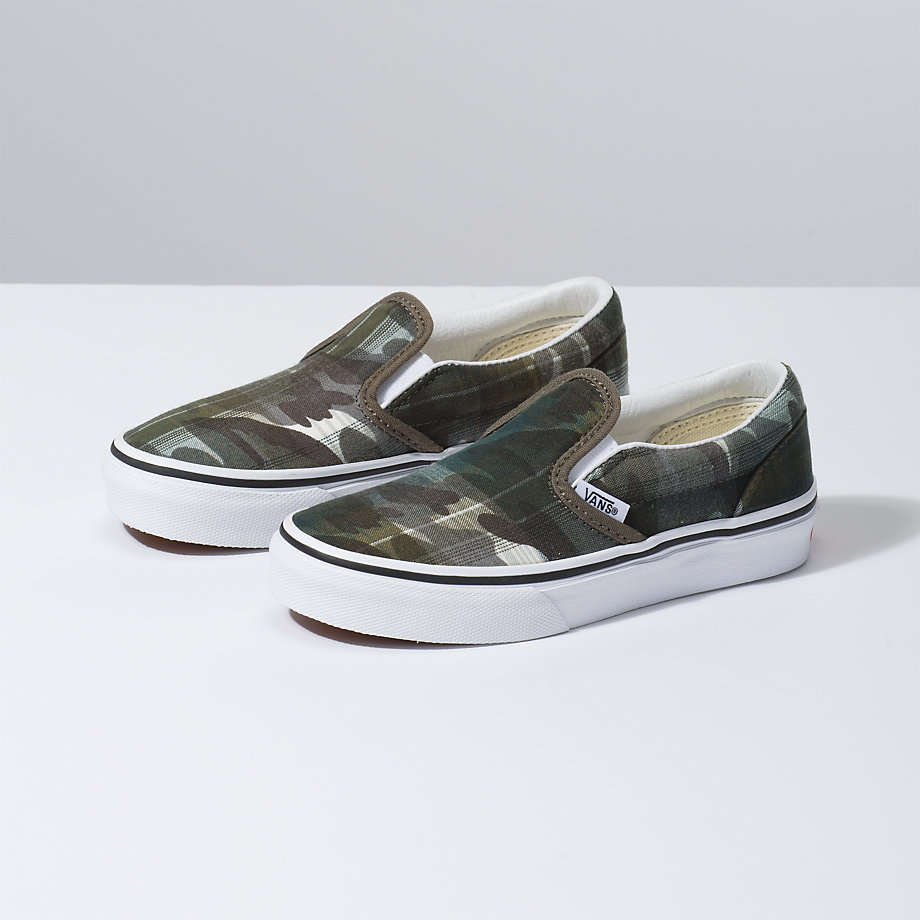 Vans Erkek Çocuk Spor Ayakkabı Plaid Camo Classic Slip-On Mor/Beyaz | 44822-275